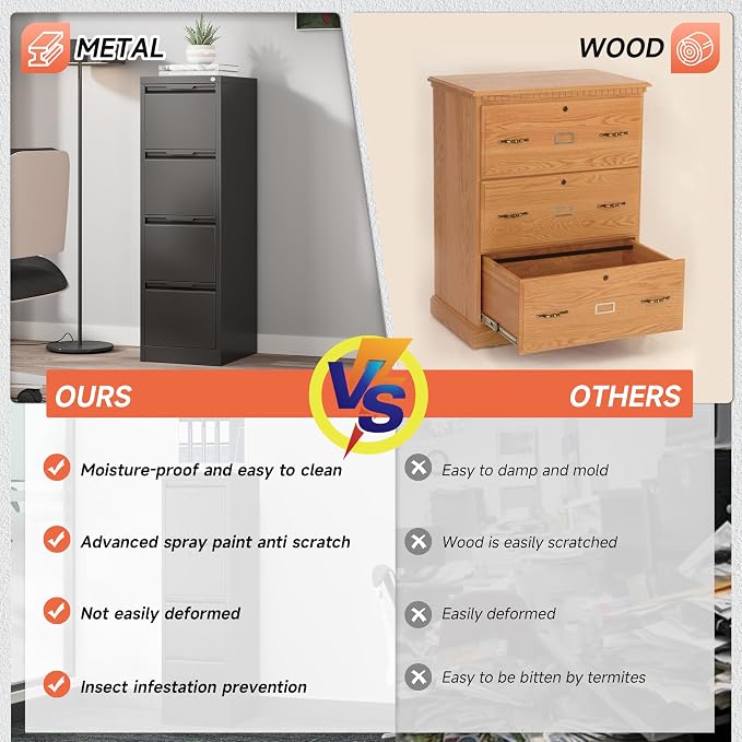 4 Drawer File Cabinet with Lock, 17.8" Deep Vertical Metal Filing Cabinet - Image 7