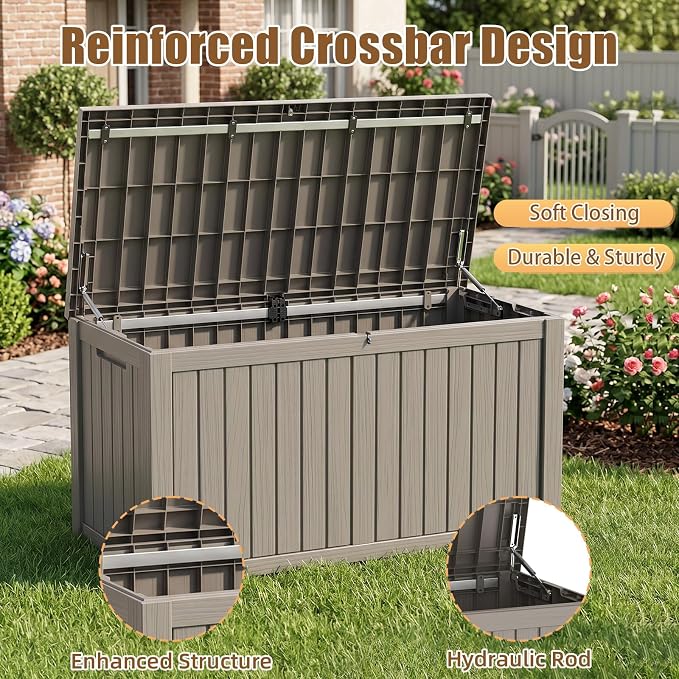 200 Gallon Outdoor Storage Box, Large Resin Deck Box, Waterproof Lockable - Image 3