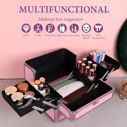 Makeup Train Case Cosmetic Organizer Case Makeup Box Portable Make Up Artist - Image 4