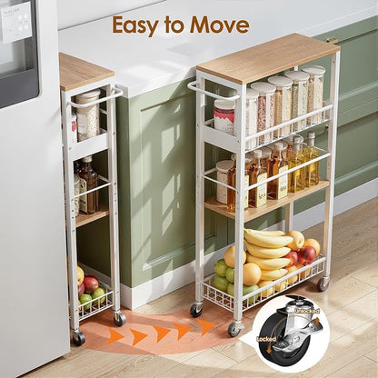 Slim Rolling Storage Cart, 4 Tier Narrow Storage Cart, 7.1in | Metal Kitchen - Image 4