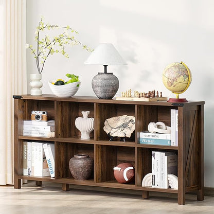 8 Cube Book Shelf, Farmhouse Wood Long Storage Organizer Bookcase, Hallway TV by Joaxswe