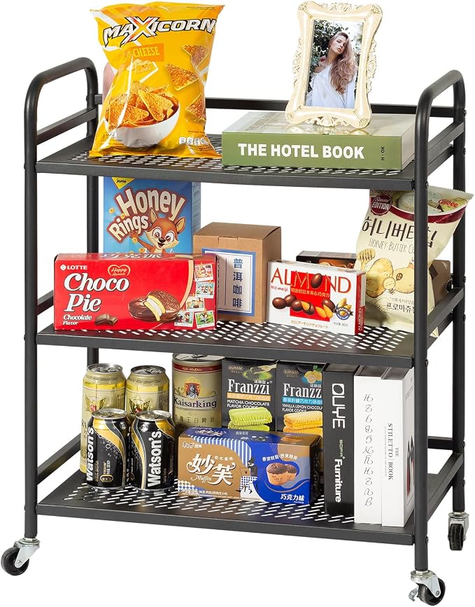 HDANI 3 Tier Metal Rolling Heavy Cart Supports 40 Lbs Per Tier, Mesh Rolling by HDANI
