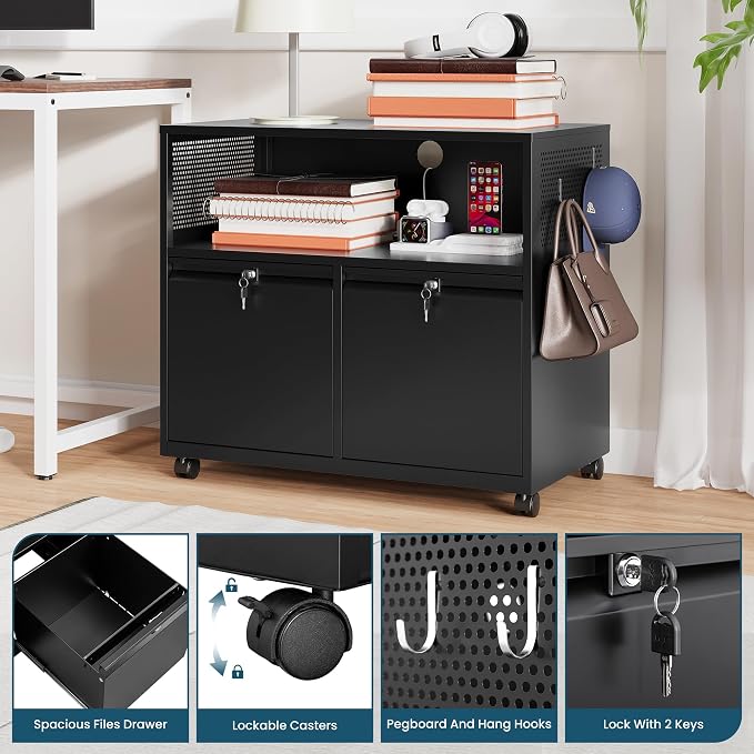 MIIIKO File Cabinet with Storage 2 Drawers, Rolling File Cabinet - Image 4