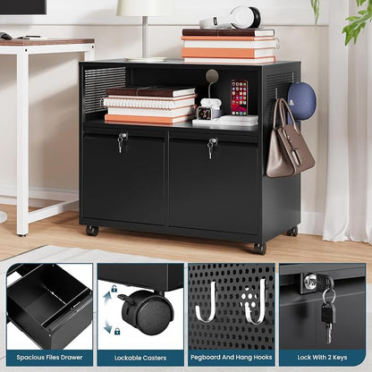 MIIIKO File Cabinet with Storage 2 Drawers, Rolling File Cabinet - Image 4