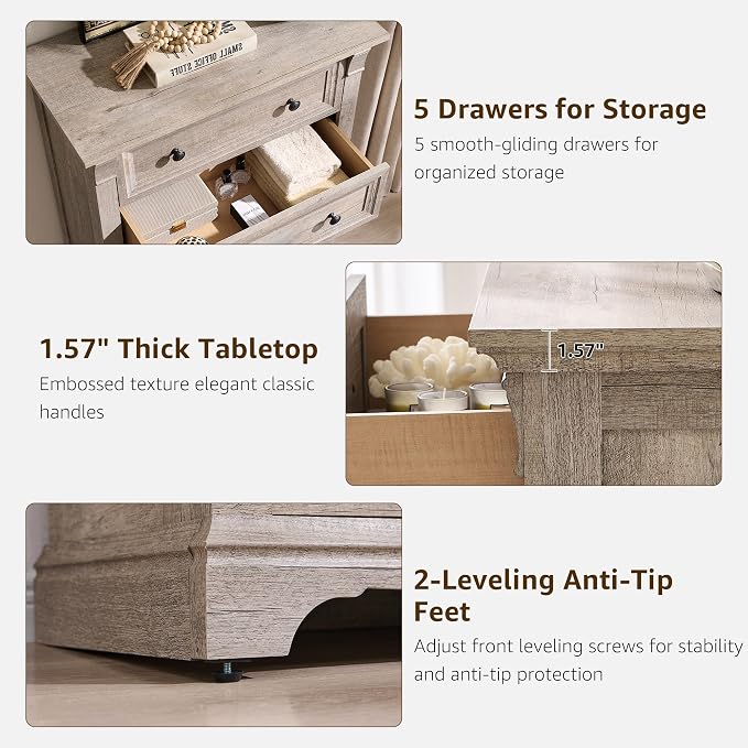 T4TREAM Farmhouse 5 Drawers Dresser - Image 5