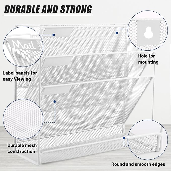 EASEPRES Desk File Organizer Mesh 4-Tier, Hanging Wall Mount Document - Image 3