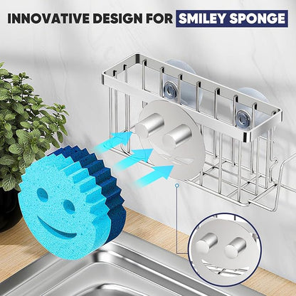 Sponge Holder for Kitchen Sink, Sink Caddy Smiley Face, 4-in-1 Sponge Holder - Image 4