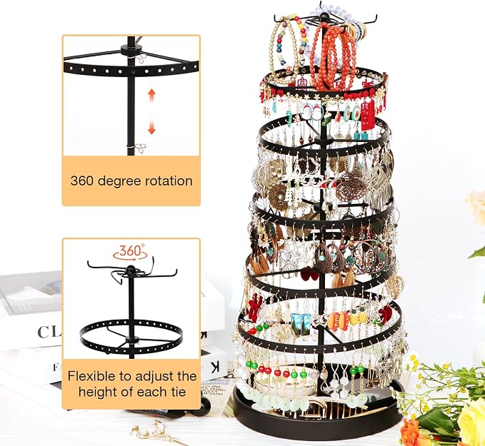 17Dec 6 Tier Rotating Jewelry Organizer Stand, 230 Holes Earring Holder - Image 2