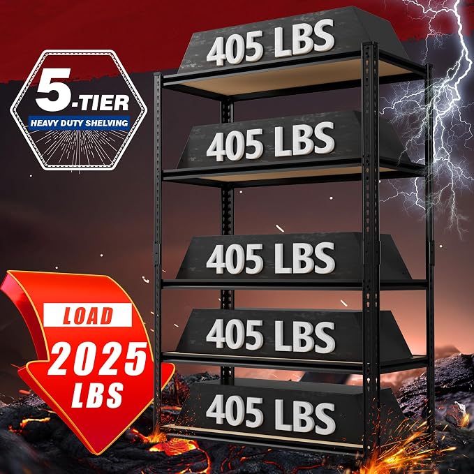 Heavy Duty Garage Shelving, 5-Tier Garage Storage Shelves, 2025LBS Storage - Image 4