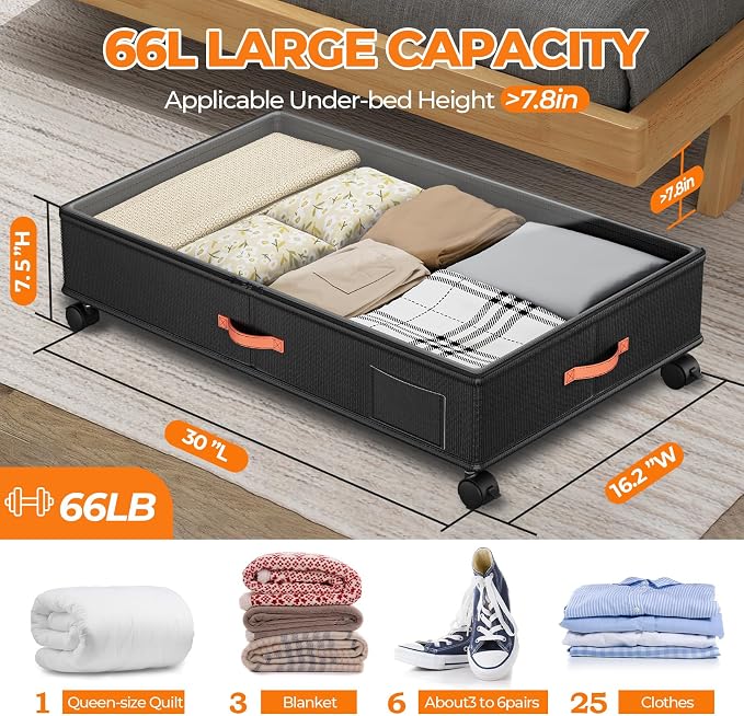 Under Bed Storage with Wheels, XXL Large Under the Bed Storage Organizer Bins - Image 7