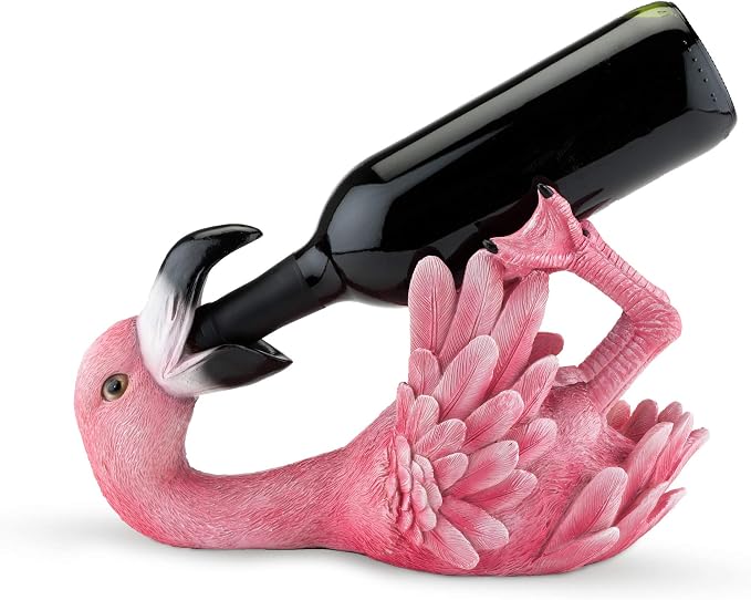 True Flirty Flamingo Polyresin Wine Bottle Holder, Wine Accessories, Wine Bar by True