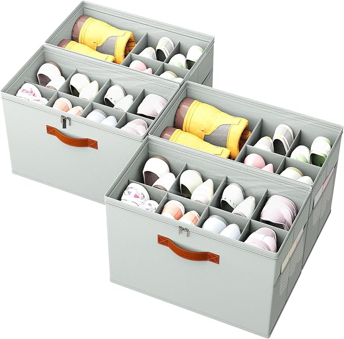 4 Pack Shoe Organizer for Closet, Foldable Shoe Storage Organizer by IMAXTOP