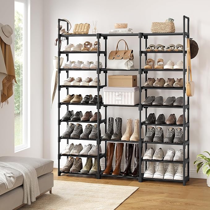WOWLIVE 9 Tier 3-Column Shoe Rack, 50-55 Pairs Stackable Black | 50in long - Image 2