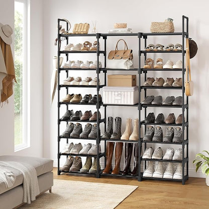 WOWLIVE 9 Tier 3-Column Shoe Rack, 50-55 Pairs Stackable Black | 50in long - Image 2