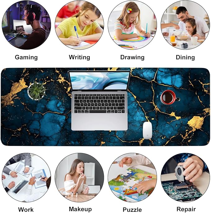 Blue Marble Gold Vein Mouse Pad – Large Extended Desk Mat 31.5 x 11.8 in– - Image 9