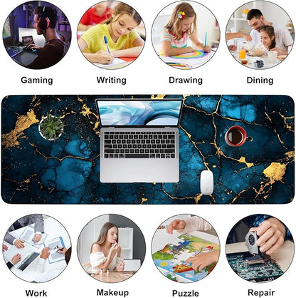 Blue Marble Gold Vein Mouse Pad – Large Extended Desk Mat 31.5 x 11.8 in– - Image 9
