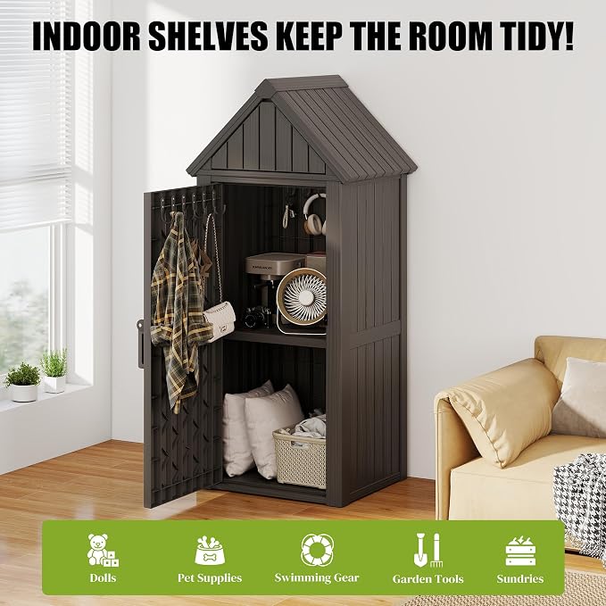 Vertical Outdoor Storage Shed, Waterproof Resin Outdoor Storage Cabinet - Image 5