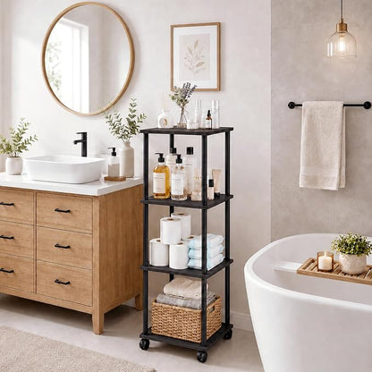 4-Tier 38.2" Tall Black Bathroom Shelving Unit - Image 2