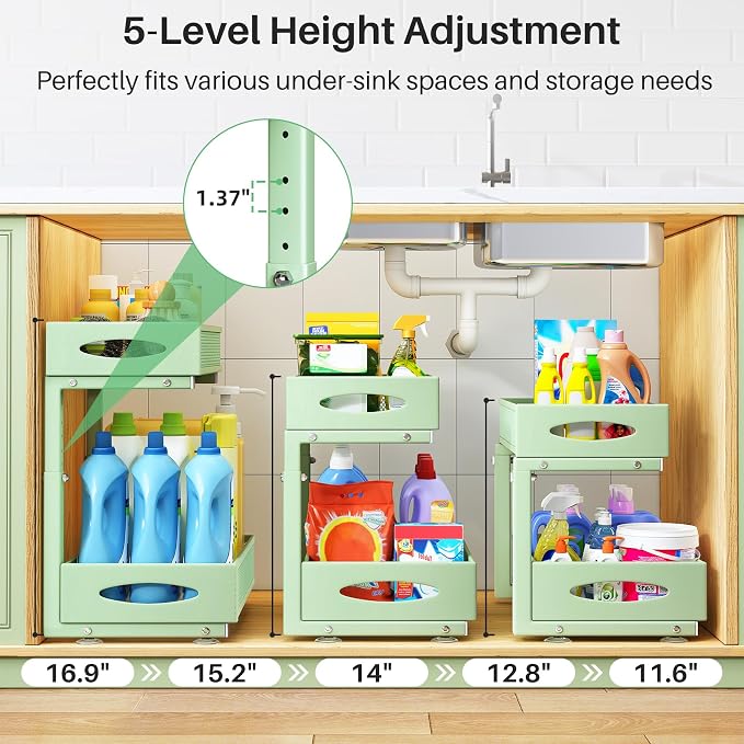 Under Sink Organizer, 2 Tier Pull out Cabinet Organizer Baskets - Image 4