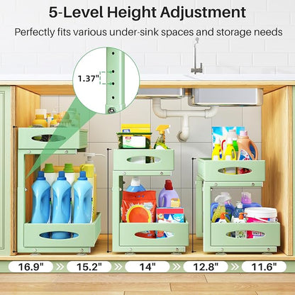 2 Pack Under Sink Organizer, 2 Tier Pull out Cabinet Organizer Mesh Baskets - Image 3