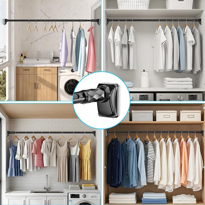 Black Closet Rods For Hanging Clothes, 41-67 In heavy duty tension rod | - Image 7