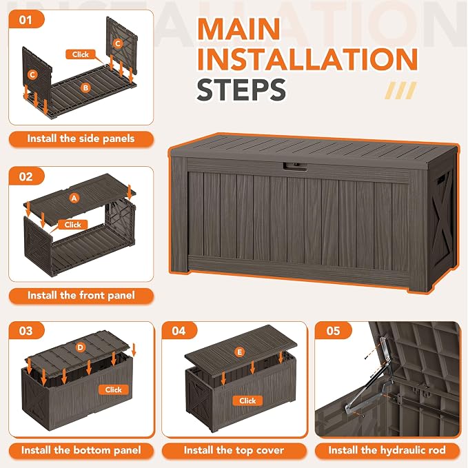 130 Gallon Deck Box Outdoor Indoor Waterproof Storage Box - Image 7