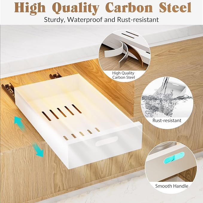 HBL' 1 Pack | 21" Deep Pull Out Cabinet Organizer Adhesive, 10-Inch Wide Sturdy - Image 4
