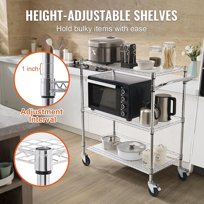 VEVOR Kitchen Utility Cart, 3 Tiers, Wire Rolling Table - Image 4