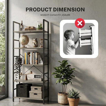 HealSmart 5 Tier Bookshelf, Free Standing Book Shelf Home Office Bookcase Shelf - Image 6