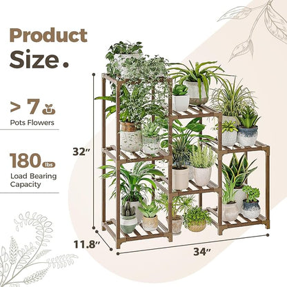Bamworld Plant Stand Indoor Plant Shelf Outdoor Wood Plant Rack - Image 6
