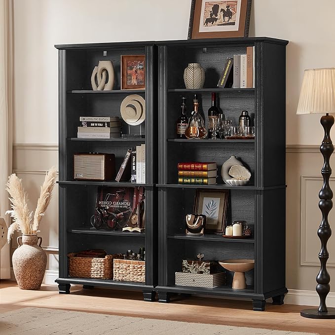 70" Tall Black Bookshelf, 5 Tier Wooden Book Shelf - Image 2
