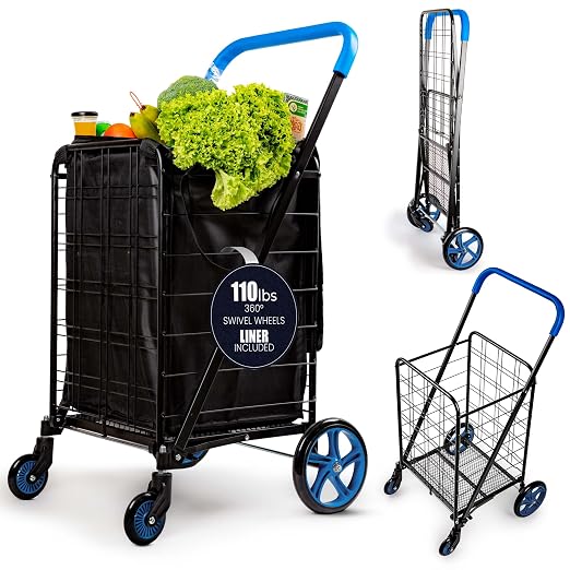 SereneLife Large Folding Utility Shopping Cart - Image 2