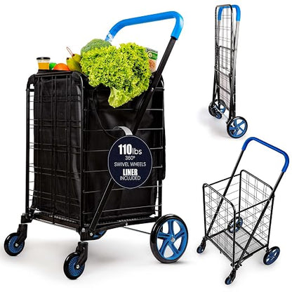 SereneLife Large Folding Utility Shopping Cart - Image 2