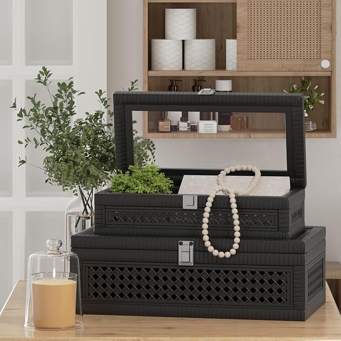 Rattan Decorative Box, Boho Display Boxes - Image 2