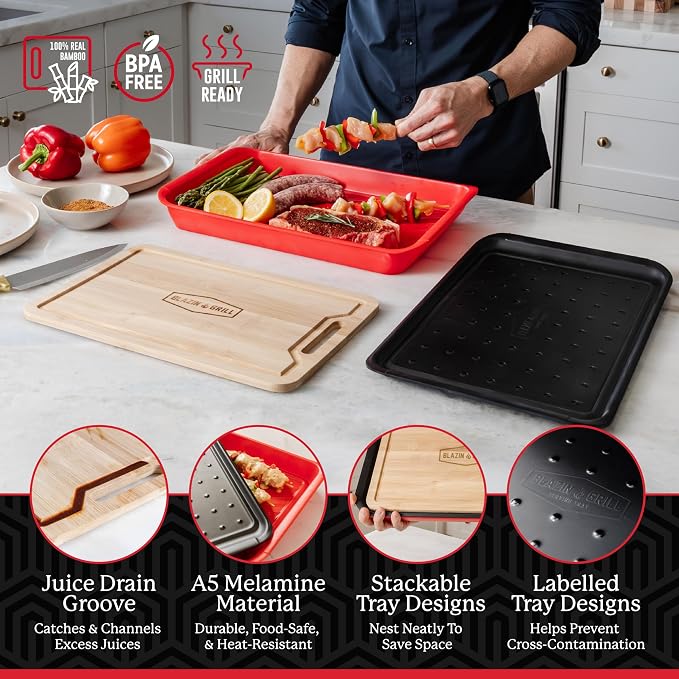 BLAZIN' GRILL Prep and Serving Trays | Set of 3 Stackable, Melamine Trays - Image 3