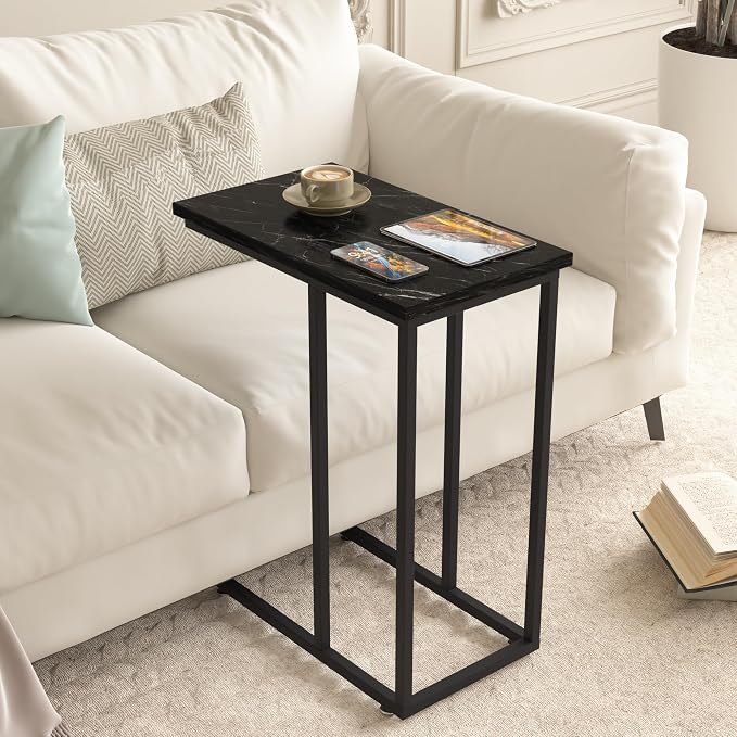 VECELO C Shaped End Side Table for Sofa Couch and Bed Snack TV Tray for Living - Image 2