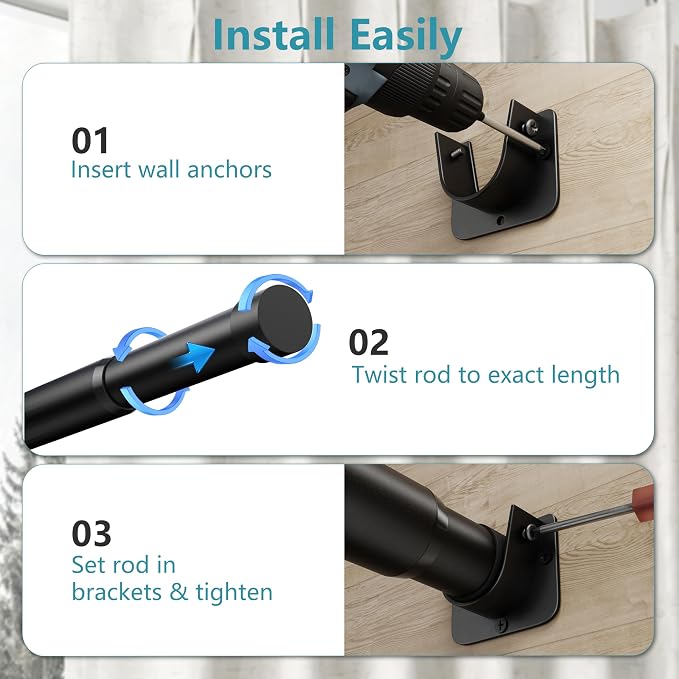 STARLATTA Heavy Duty Black Closet Rod: 17-84 Inch Stepless Adjustable Clothes - Image 8