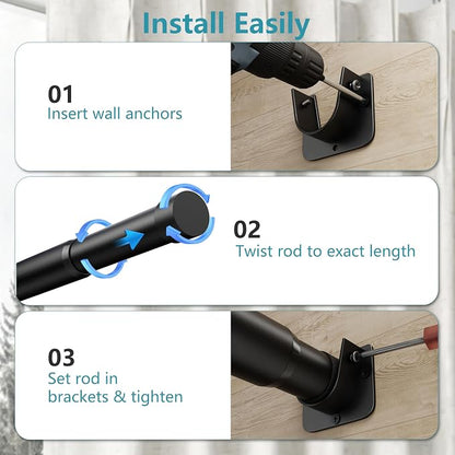 STARLATTA Heavy Duty Black Closet Rod: 17-84 Inch Stepless Adjustable Clothes - Image 8