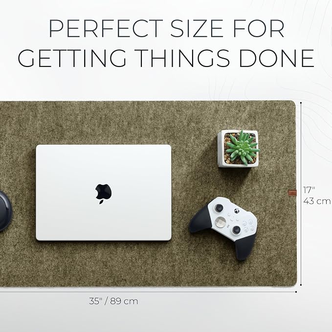 Nordik Large Felt Desk Mat – Timber Moss Green – 35 x 17 inch – Computer Desk - Image 3