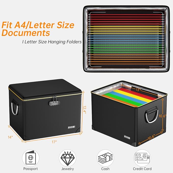 Fireproof Document Box, Hard Case File Organizer - Image 5
