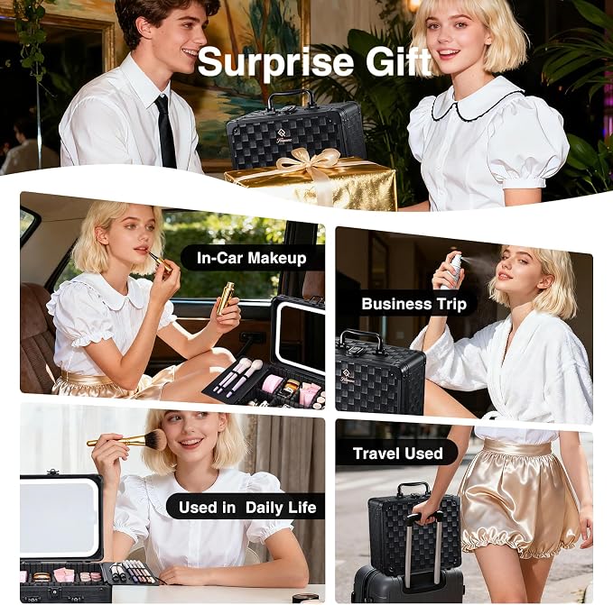 Makeup Case with Magnetic Lighted Mirror 10.15 IN Makeup Organizer Box Travel - Image 9