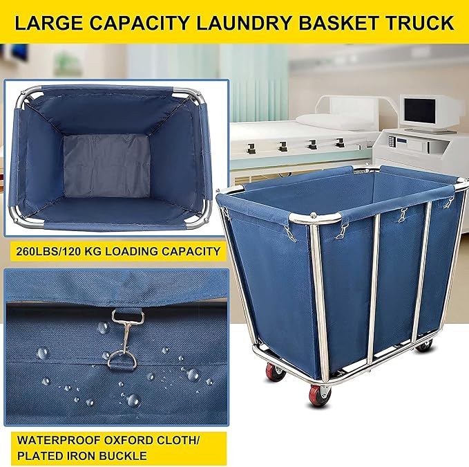 Commercial Laundry cart with wheels, 10 Bushel Large Industrial Rolling Laundry - Image 5