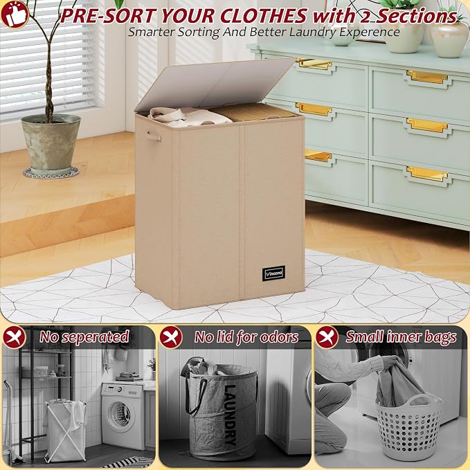 150L Laundry Hamper 2 Section, Large Laundry Hamper - Image 3