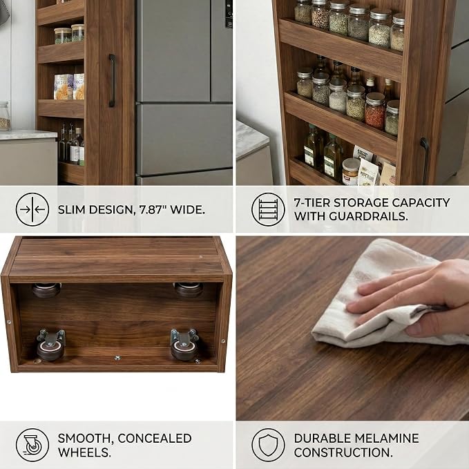 Slim Rolling Storage Cart, 7-Tier Pull-Out Spice Rack - Image 5
