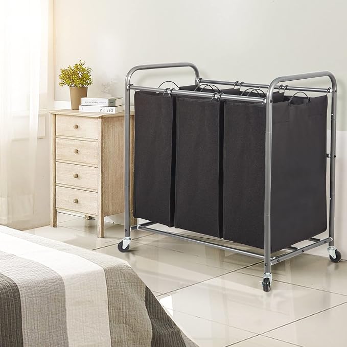 STO STO Laundry Sorter 3 Section, 3 Bag Laundry Hamper, Rolling Laundry Cart - Image 2