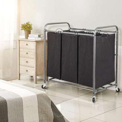STO STO Laundry Sorter 3 Section, 3 Bag Laundry Hamper, Rolling Laundry Cart - Image 2