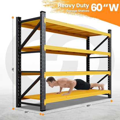 60" Wide Garage Shelving Heavy Duty, 4 Tier Tall Steel Industrial Shelving - Image 2