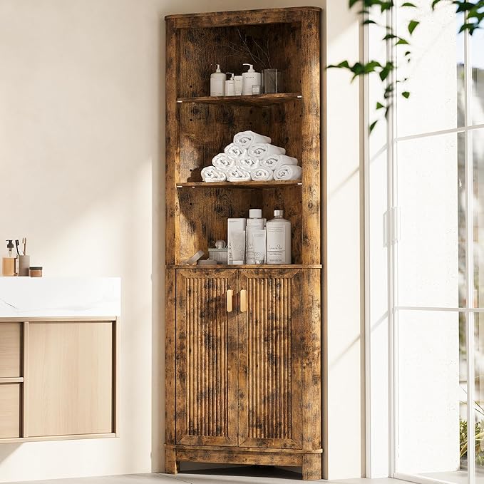 69" Tall Corner Shelf with Doors, 7-Tier Corner Storage Cabinet with Doors by INNODToddlerTower