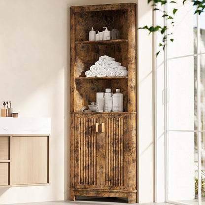 69" Tall Corner Shelf with Doors, 7-Tier Corner Storage Cabinet with Doors by INNODToddlerTower