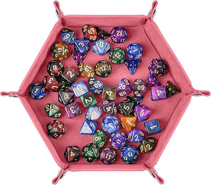 Foldable Hexagonal Dice Tray Desktop Storage Organizer PU Leather & Velvet by Unknown